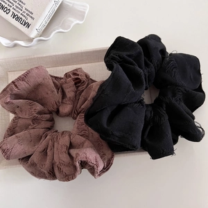 Distressed Wasteland Style Frayed Fabric Large Scrunchie For Women Vintage Pleated Hair Tie Ponytail Holder Hair Accessories