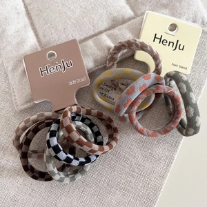 Handmade Knit Fabric Scrunchies For Women Checkered And Heart Pattern High Elastic Hair Ties Minimalist Hair Accessories