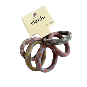 5-pack durable high-elastic hair bands with knitted heart patterns on display card