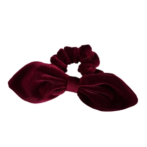 Vintage dark red velvet scrunchie with large bow for elegant high ponytail styling