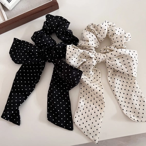 Pois Nastro Fiocco Elastici per Capelli Donna Elegante Stile Francese Tessuto Elastici Capelli Lungo Coda di Cavallo Accessori Capelli