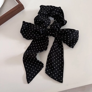 Elastico per capelli a pois con nastri lunghi in elegante stile chiffon bicolore