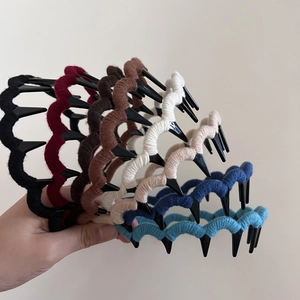Wool Yarn Wrapped Wave Headband With Teeth Anti-Slip High Cranial Top Hair Hoop Autumn Winter Fashion Headwear For Women