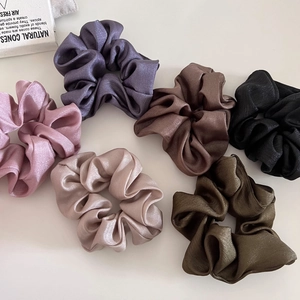 Set of six premium satin silk scrunchies in elegant assorted colors for women