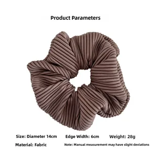 Detailed size specifications for large dark brown ribbed fabric scrunchie hair tie accessory