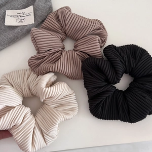 French Style Ribbed Pleated Large Scrunchies Elastic Hair Bands Solid Color Elegant Hair Ties For Women Fashion Accessories