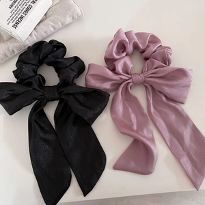 Scrunchie in Raso con Fiocco Stile Francese Nastro Lungo Elastico per Capelli Fascia Capelli Lucido Porta Coda Donna Accessori Capelli