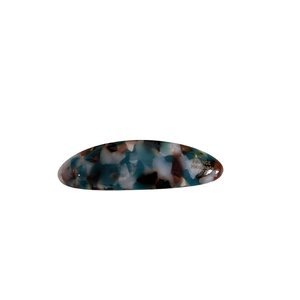 Oval marble pattern hair clip with gold France Handmade lettering in blue and brown