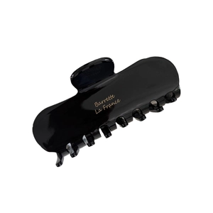 Elegant large black acetate square hair claw clip with golden Barrette La France lettering