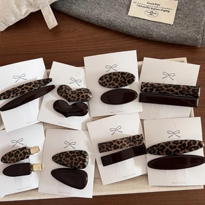 Fermaglio per Capelli Retro Patchwork con Stampa Leopardata Caffè Marrone Acetato Resina Frangia Clip Laterale Donna Y2K