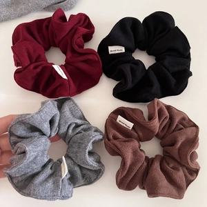 Vintage Knitted Ribbed Scrunchies For Women Handmade Large Elastic Hair Ties Soft Burgundy Black Gray Coffee Hair Accessories