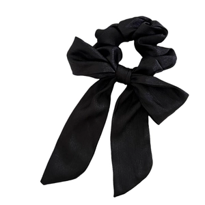 Elegante elastico per capelli in raso nero con fiocco luccicante per acconciature