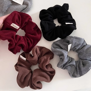Retro oversized knit scrunchies in burgundy, black, coffee, and grey colors