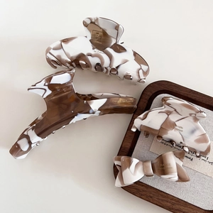 Vintage Marble Pattern Acetate Hair Claw Clip For Women Elegant Coffee White Hair Accessories Handmade Geometric Hair Grip