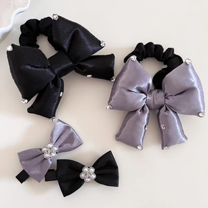 Nœud en Satin Exquis Chouchou Barrettes en Strass Élégant Accessoires de Coiffure Floraux pour Femmes Mode Urbaine