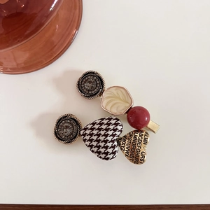 Detailed set of French style hair clips with pearls, rhinestones and houndstooth fabric