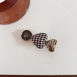 Vintage houndstooth heart hair clip with rhinestone accent and golden alphabet letter heart