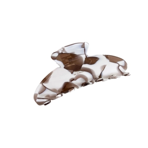 Elegant milk coffee marble acetate hair claw clip with golden Barrette La France lettering