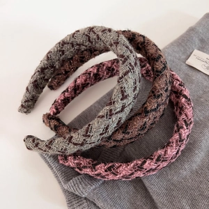 Serre-Tête Rembourré en Tweed Rétro à Carreaux pour Femmes Automne Hiver Élégant Sommet Haut Bandeau Tissé à la Main Accessoire Mode