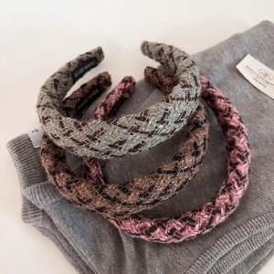 Lot de trois serre-têtes en tweed épais gris brun et rose avec texture faite main
