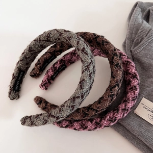 Serre-têtes en tweed rétro gris, marron et rose pour accessoire de mode automne hiver