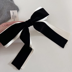 French Ballet Style Velvet Bow Hair Clip Large Satin Streamer Spring Clip Retro Elegant Hairpin For Women Hair Accessories