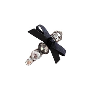 Elegante fermaglio per capelli con fiocco di raso nero e strass di zircone grigio