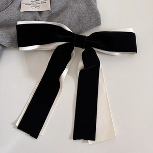 French style velvet bow hair clip with black velvet and white satin layers