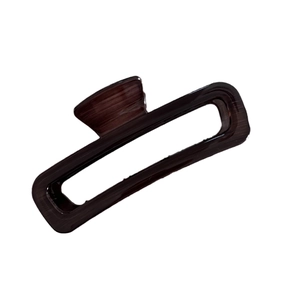 Minimalist rectangular hollow hair claw clip with dark wood grain resin texture