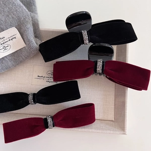 Set di fermagli per capelli in velluto francese vintage con fibbia di strass rosso e nero