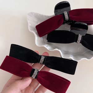 Molletta per Capelli a Fiocco in Velluto Vintage Francese per Donna di Lusso in Lega di Strass Clip Laterale Elegante Accessori