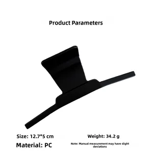 Detailed view of matte black hair claw clip with measurements 12.7x5cm in PC plastic