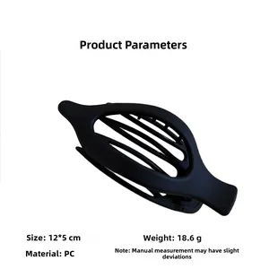 Detail view of 12x5cm black oval hair clip showing dimensions and PC material specifications