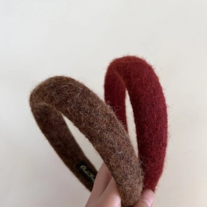 Chic padded wool headband set in dark brown and wine red for winter hair styling