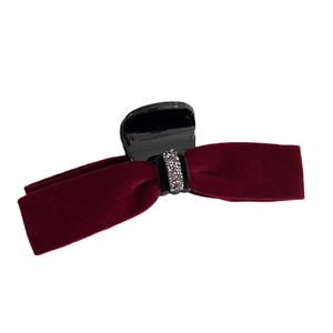 Pinza per capelli vintage in velluto bordeaux con fiocco elegante e dettagli in strass