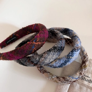 Serre-tête en Éponge de Tweed à Carreaux Rétro pour Femmes Automne Hiver Serre-tête Tressé Élégant Accessoires de Cheveux en Tissu Fait à la Main