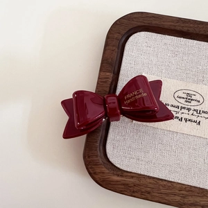 Elegant wine red double-layered acetate bow hair clip with gold France Handmade lettering