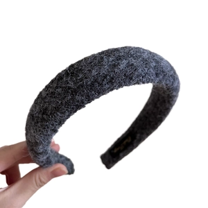 Dark gray thick wool headband for women with plush texture for autumn winter fashion hair