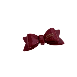 Elegant wine red acetate double-layered bow hair clip with gold France Handmade lettering