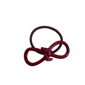 French style burgundy acetate bow hair scrunchie with high elastic brown band