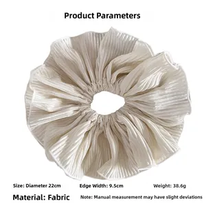 Detail specifications of large 22cm ivory pleated scrunchie showing fabric dimensions