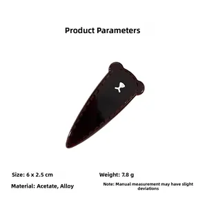 Detailed product specifications for bear ear hair clip made of acetate and alloy material