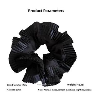 Detail view showing dimensions of large 17cm pleated satin scrunchie with 6cm width