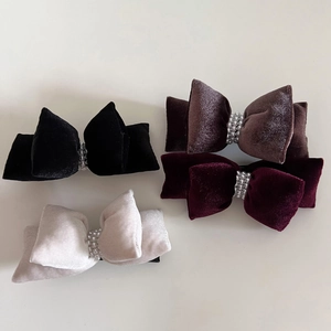 Velvet bow hair clips with pearls in black, brown, red and white, set of 4 pieces