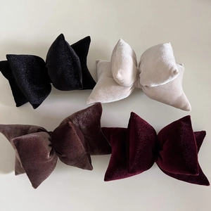 French vintage velvet bow hair clip set in black, cream, brown, and burgundy colors