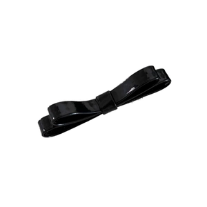 Elegant glossy faux leather double-layer black bow hair clip for a chic look