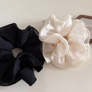 Oversized Pleated Fabric Scrunchie Korean Style Elegant French Hair Tie For Women Handmade High Elasticity Hair Accessories