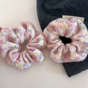 Korean Style Pink Floral Plush Large Scrunchie Handmade Elastic Hair Tie For Women Girls Hair Accessories