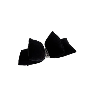 Elegant black velvet double layer bow hair clip with silver pearl embellishments
