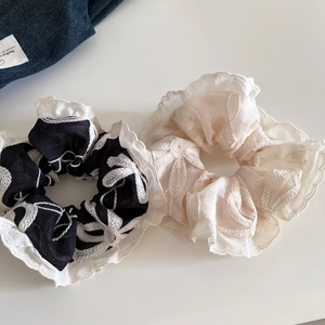 Chouchous en Dentelle à Broderie de Style Français Grands Élastiques Cheveux Pour Femmes Élégant Nœud Plissé Floral Accessoires Cheveux